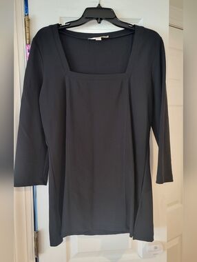 Boston Proper Black Square-Neck Tunic Top